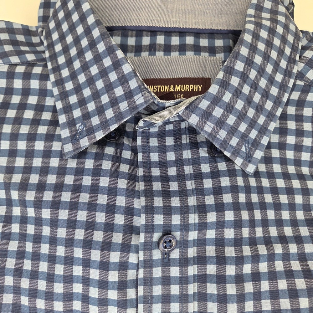 Johnston & Murphy Mens Blue Gingham Check Cotton Button Down Shirt Size M